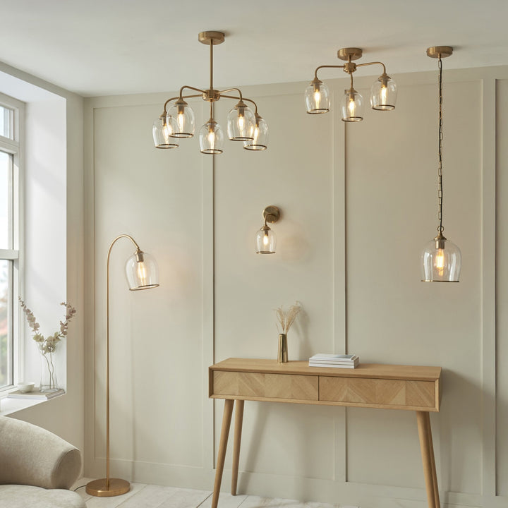 Endon 120624 Ashcroft Pendant Brushed Aged Brass Plate & Clear Glass