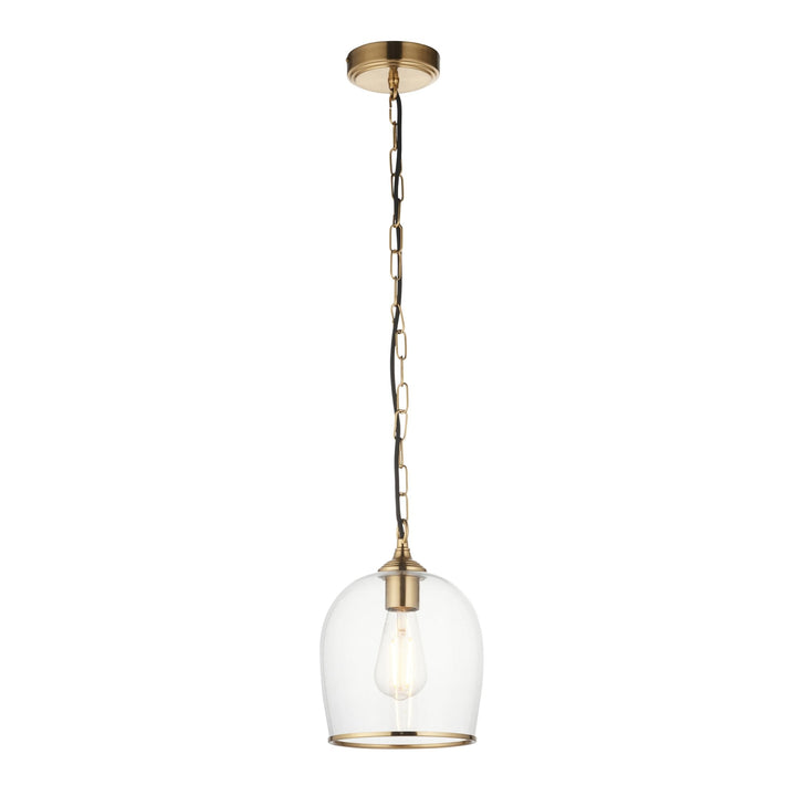 Endon 120624 Ashcroft Pendant Brushed Aged Brass Plate & Clear Glass