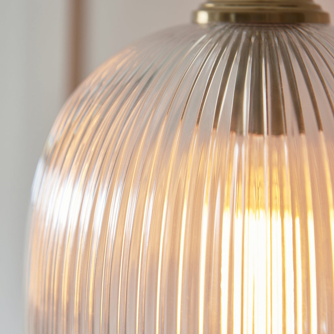 Endon 120625 Ashcroft Ribbed Pendant Brushed Aged Brass Plate & Clear Ribbed Glass