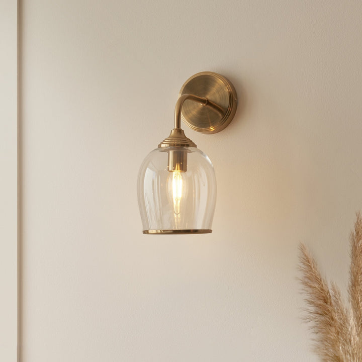 Endon 120626 Ashcroft Wall Light Brushed Aged Brass Plate & Clear Glass
