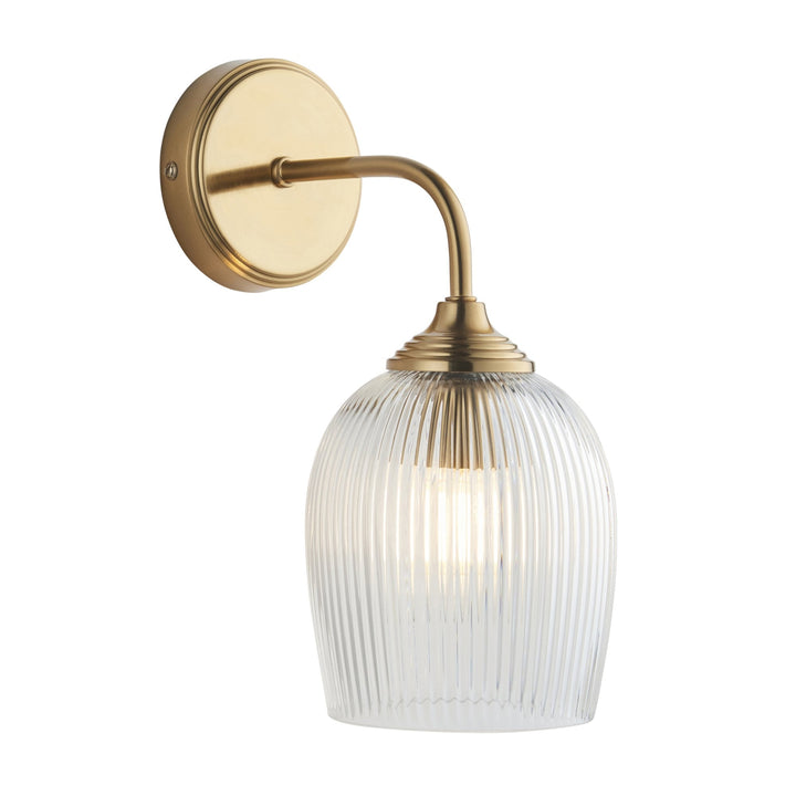 Endon 120627 Ashcroft Ribbed Wall Light Brushed Aged Brass Plate & Clear Ribbed Glass