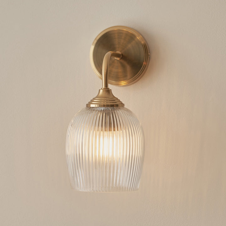 Endon 120627 Ashcroft Ribbed Wall Light Brushed Aged Brass Plate & Clear Ribbed Glass