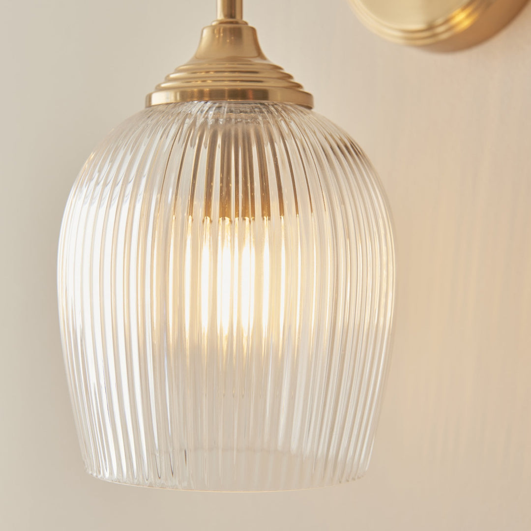 Endon 120627 Ashcroft Ribbed Wall Light Brushed Aged Brass Plate & Clear Ribbed Glass