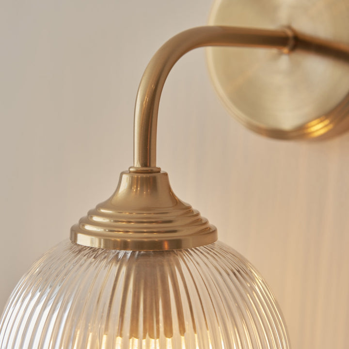 Endon 120627 Ashcroft Ribbed Wall Light Brushed Aged Brass Plate & Clear Ribbed Glass