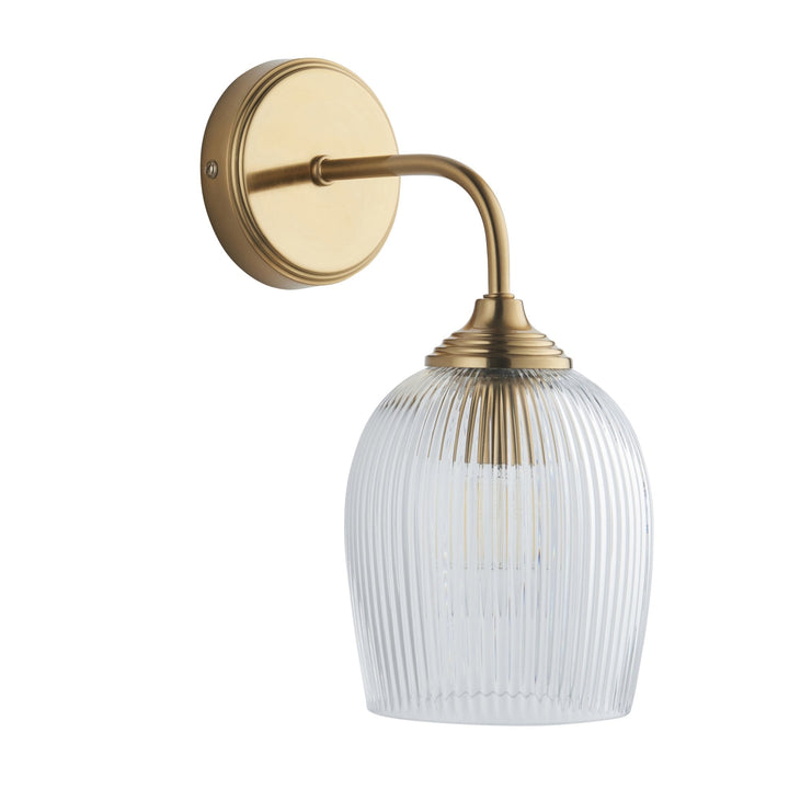 Endon 120627 Ashcroft Ribbed Wall Light Brushed Aged Brass Plate & Clear Ribbed Glass