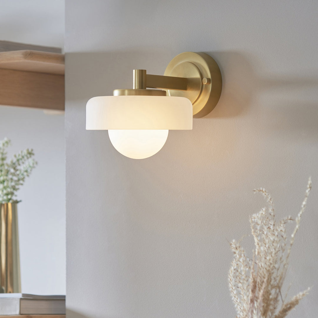 Endon 120630 Boss Wall Light Brushed Aged Brass Plate With Frosted & Opal Glass