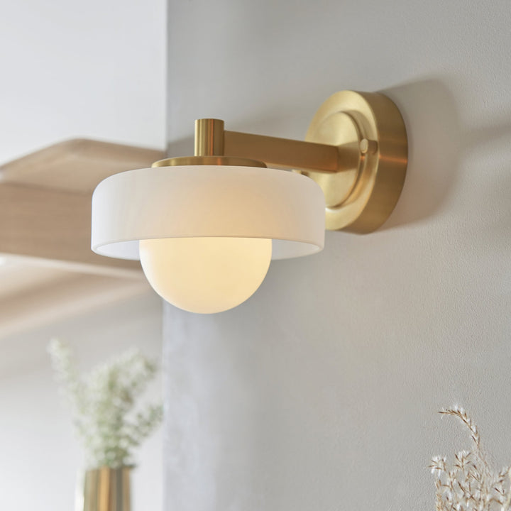 Endon 120630 Boss Wall Light Brushed Aged Brass Plate With Frosted & Opal Glass