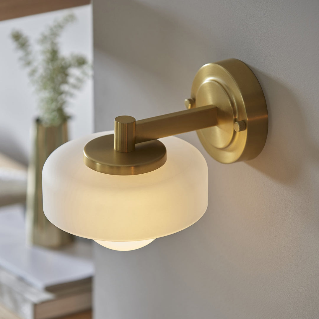 Endon 120630 Boss Wall Light Brushed Aged Brass Plate With Frosted & Opal Glass