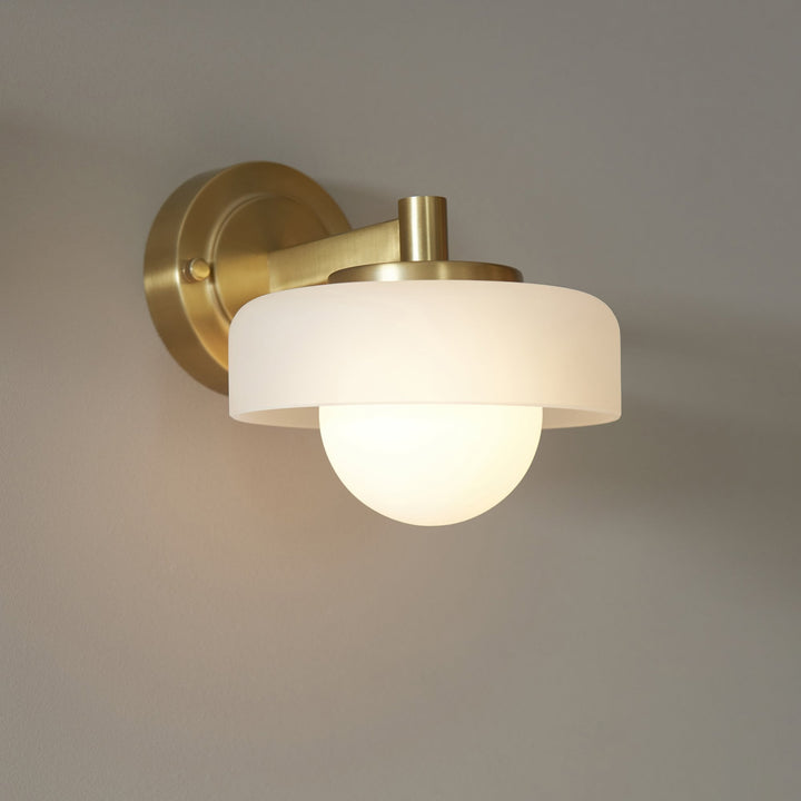 Endon 120630 Boss Wall Light Brushed Aged Brass Plate With Frosted & Opal Glass