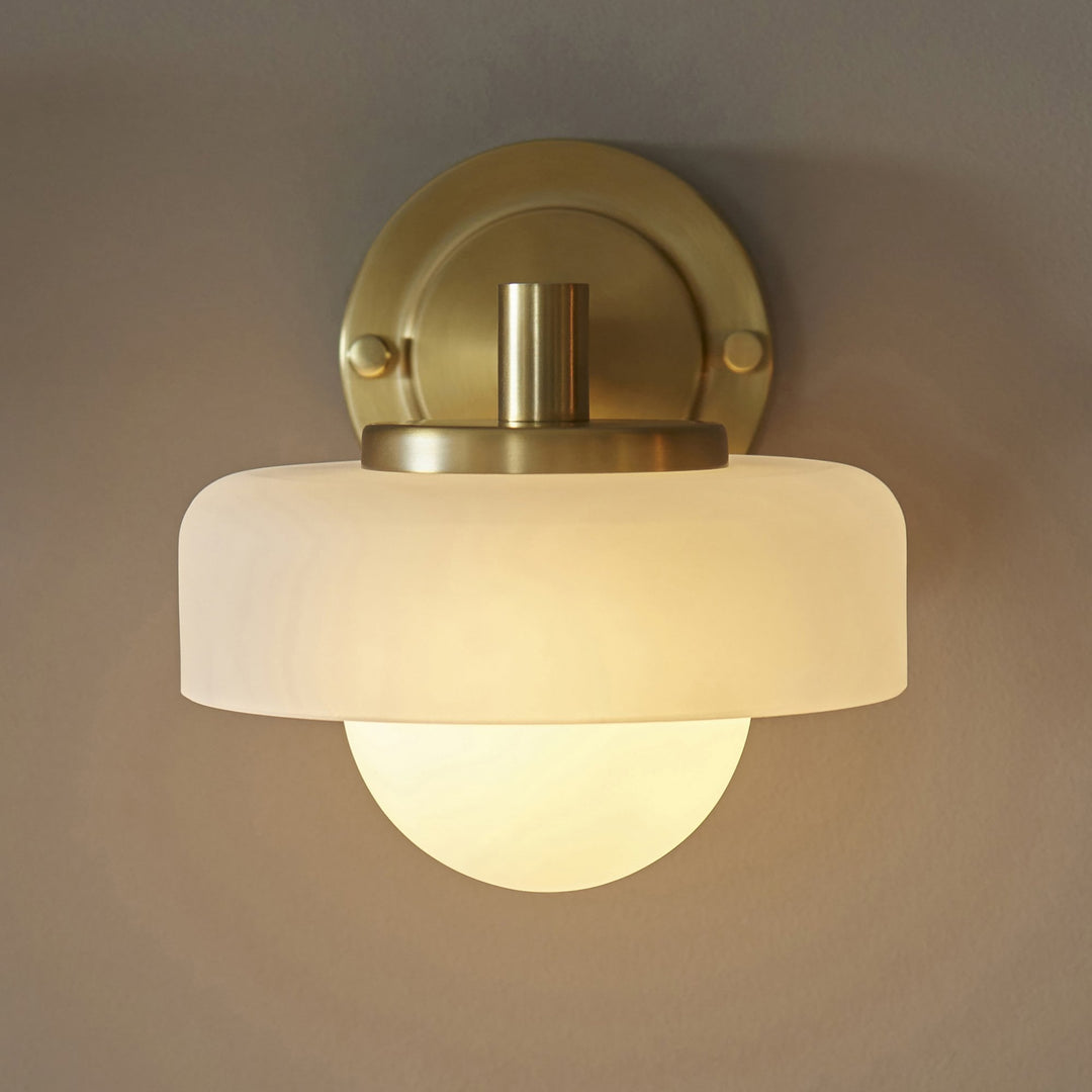 Endon 120630 Boss Wall Light Brushed Aged Brass Plate With Frosted & Opal Glass