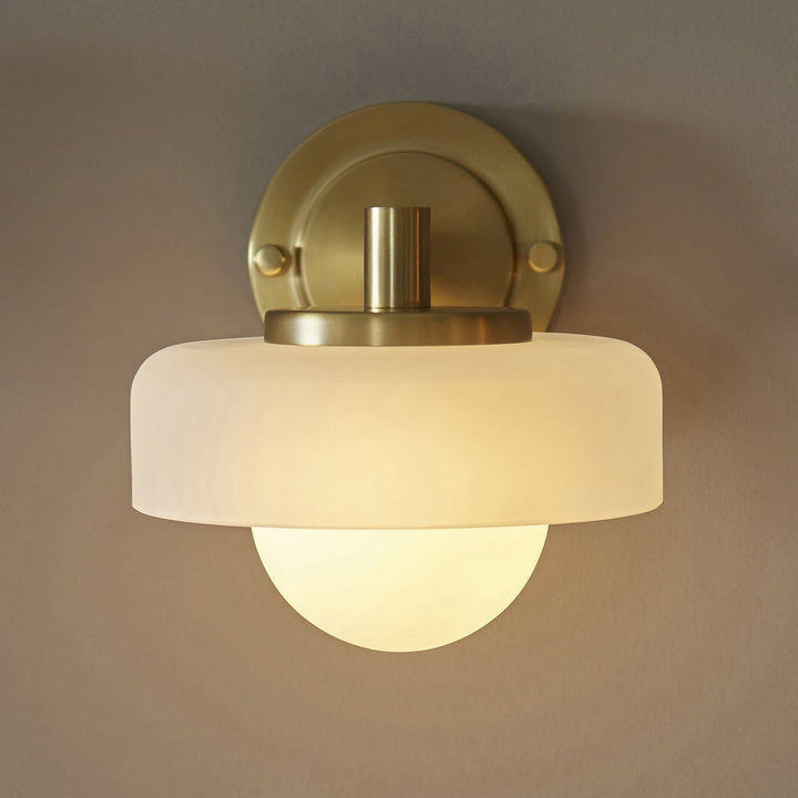 Endon 120630 Boss Wall Light Brushed Aged Brass Plate With Frosted & Opal Glass