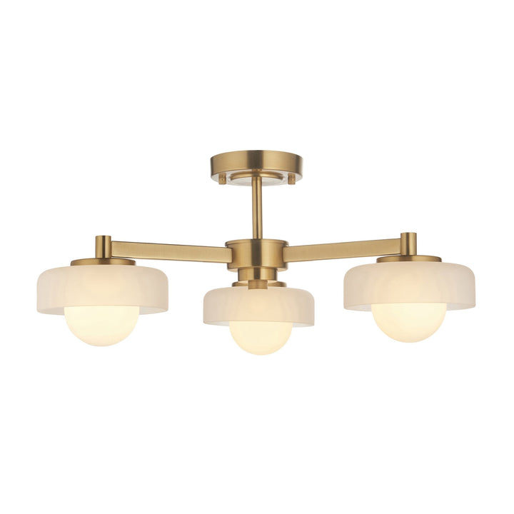 Endon 120631 Boss 3 Light Semi Flush Ceiling Light Brushed Aged Brass Plate With Frosted & Opal Glass