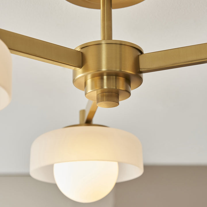 Endon 120631 Boss 3 Light Semi Flush Ceiling Light Brushed Aged Brass Plate With Frosted & Opal Glass