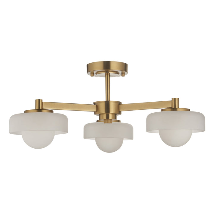 Endon 120631 Boss 3 Light Semi Flush Ceiling Light Brushed Aged Brass Plate With Frosted & Opal Glass