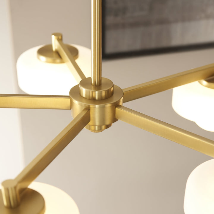 Endon 120632 Boss 5 Light Pendant Brushed Aged Brass Plate With Frosted & Opal Glass