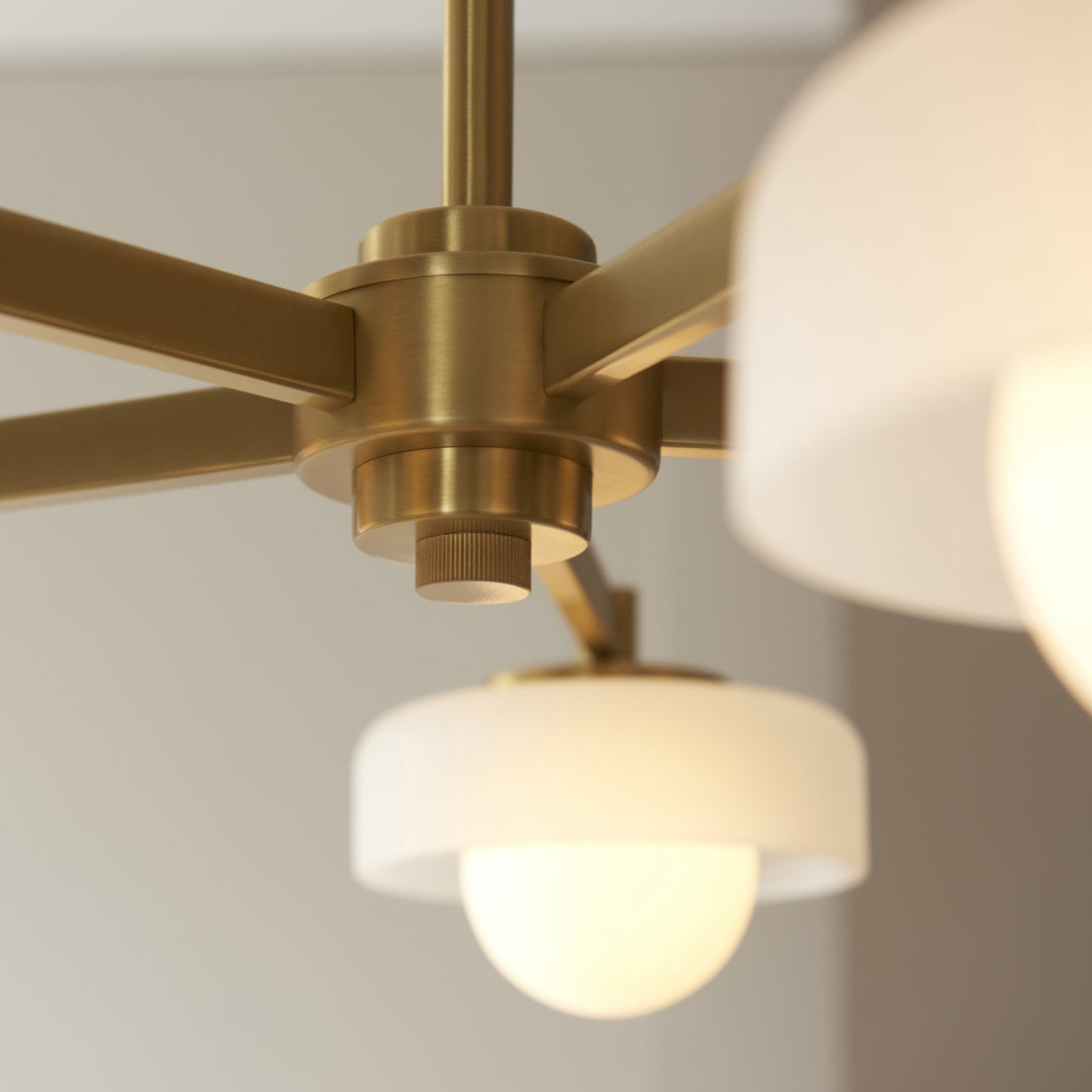 Endon 120632 Boss 5 Light Pendant Brushed Aged Brass Plate With Frosted & Opal Glass