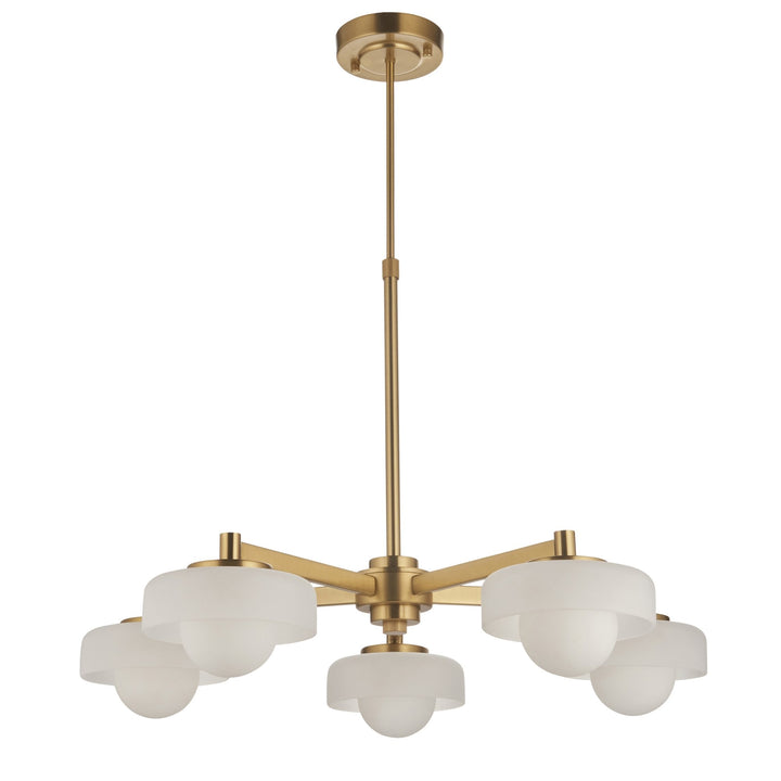 Endon 120632 Boss 5 Light Pendant Brushed Aged Brass Plate With Frosted & Opal Glass