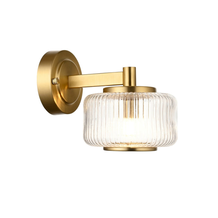 Endon 120633 Stamford Wall Light Brushed Aged Brass Plate & Clear Ribbed Glass