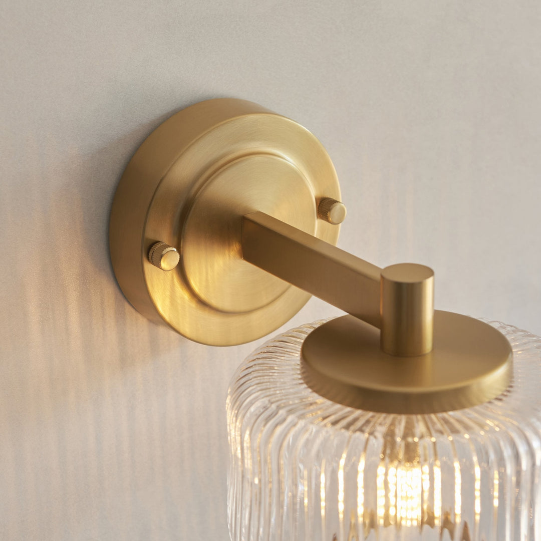Endon 120633 Stamford Wall Light Brushed Aged Brass Plate & Clear Ribbed Glass