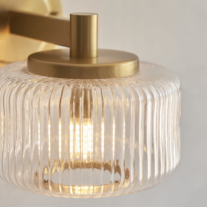 Endon 120633 Stamford Wall Light Brushed Aged Brass Plate & Clear Ribbed Glass