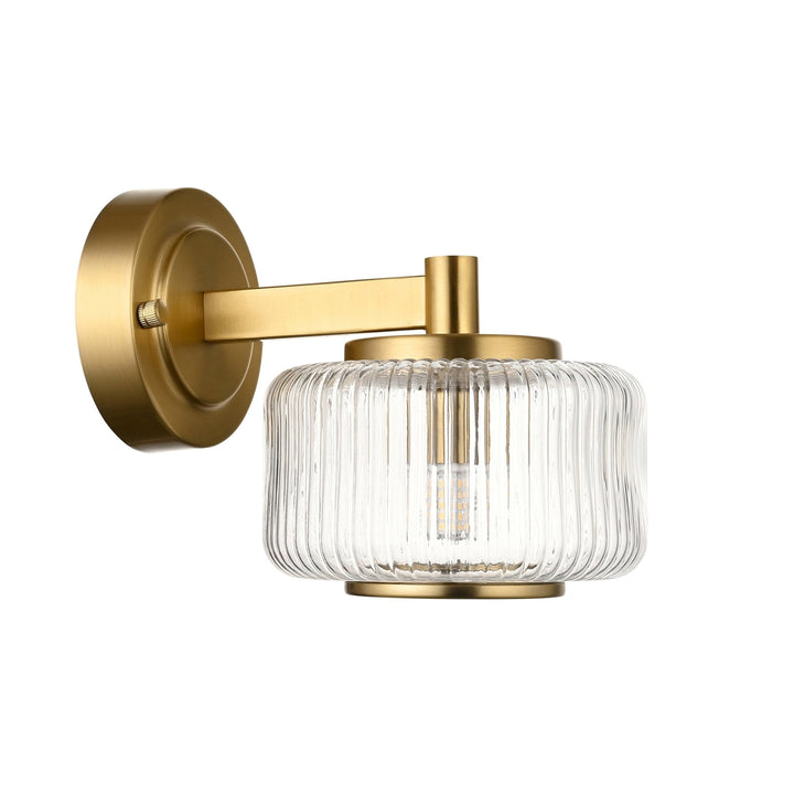 Endon 120633 Stamford Wall Light Brushed Aged Brass Plate & Clear Ribbed Glass