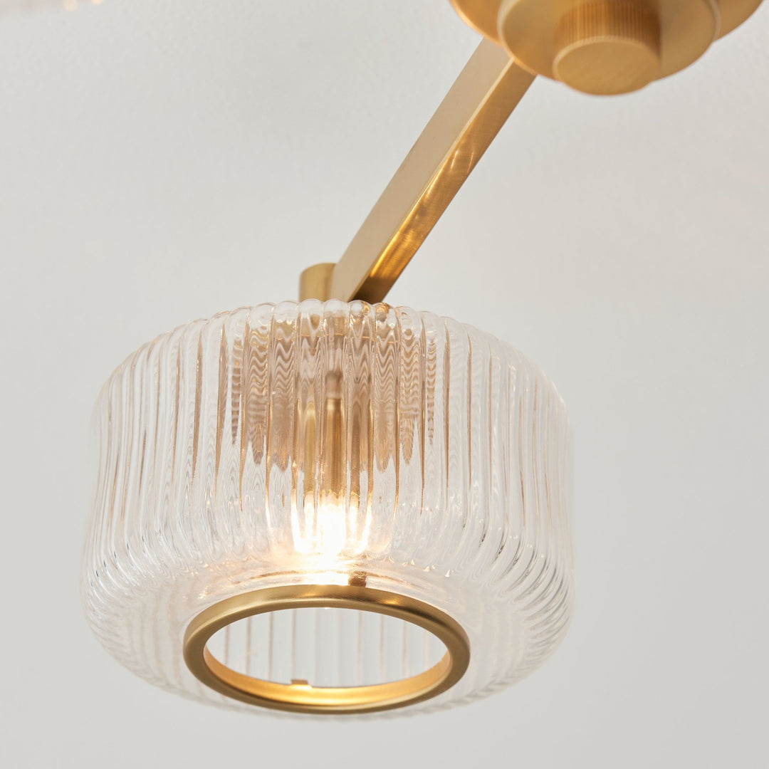 Endon 120634 Stamford 3 Light Semi Flush Ceiling Light Brushed Aged Brass Plate & Clear Ribbed Glass
