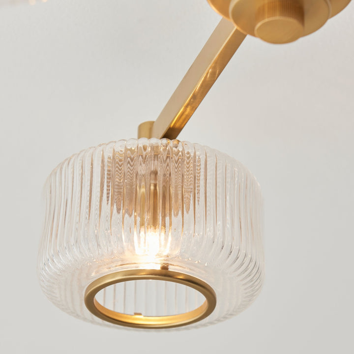 Endon 120634 Stamford 3 Light Semi Flush Ceiling Light Brushed Aged Brass Plate & Clear Ribbed Glass