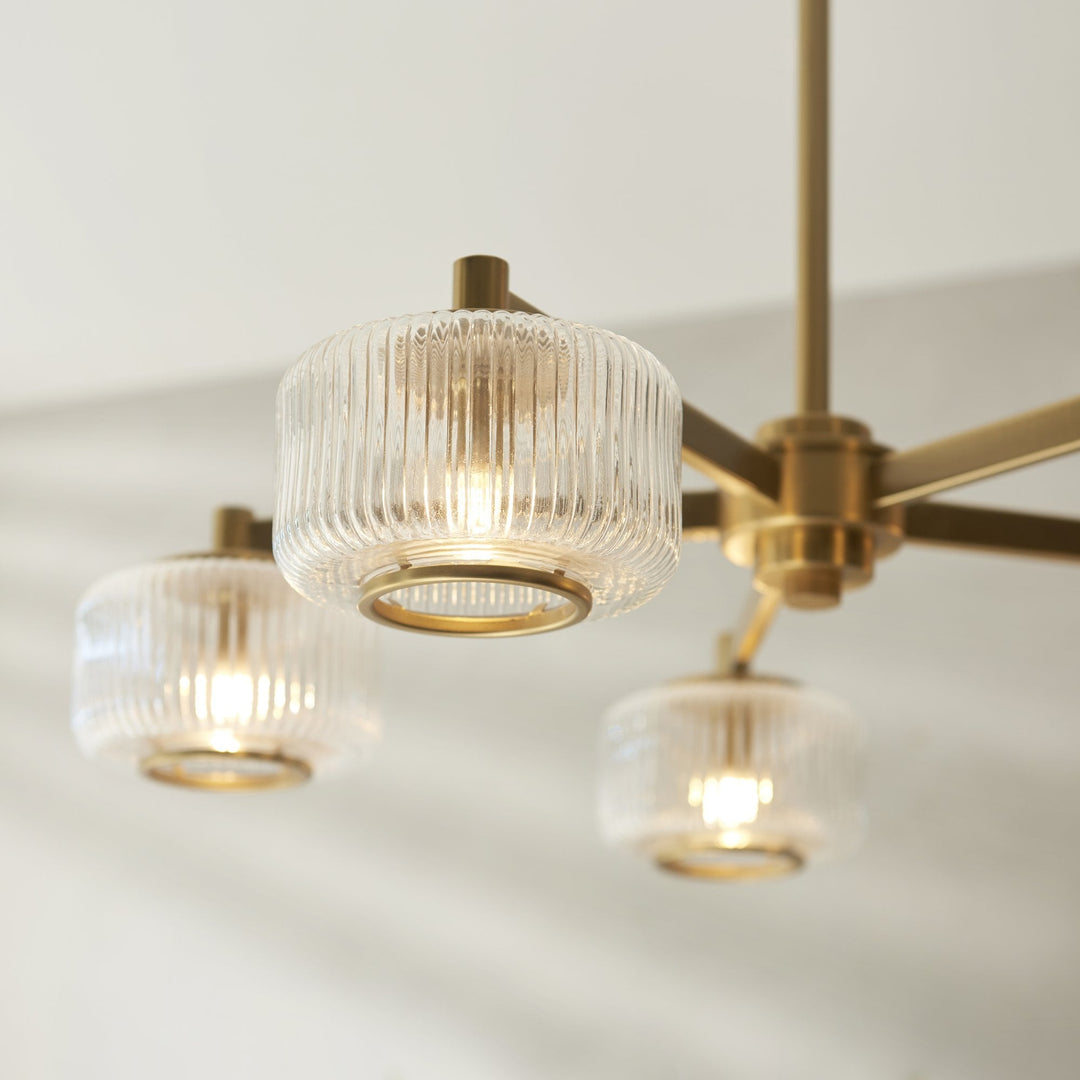 Endon 120635 Stamford 5 Light Pendant Brushed Aged Brass Plate & Clear Ribbed Glass