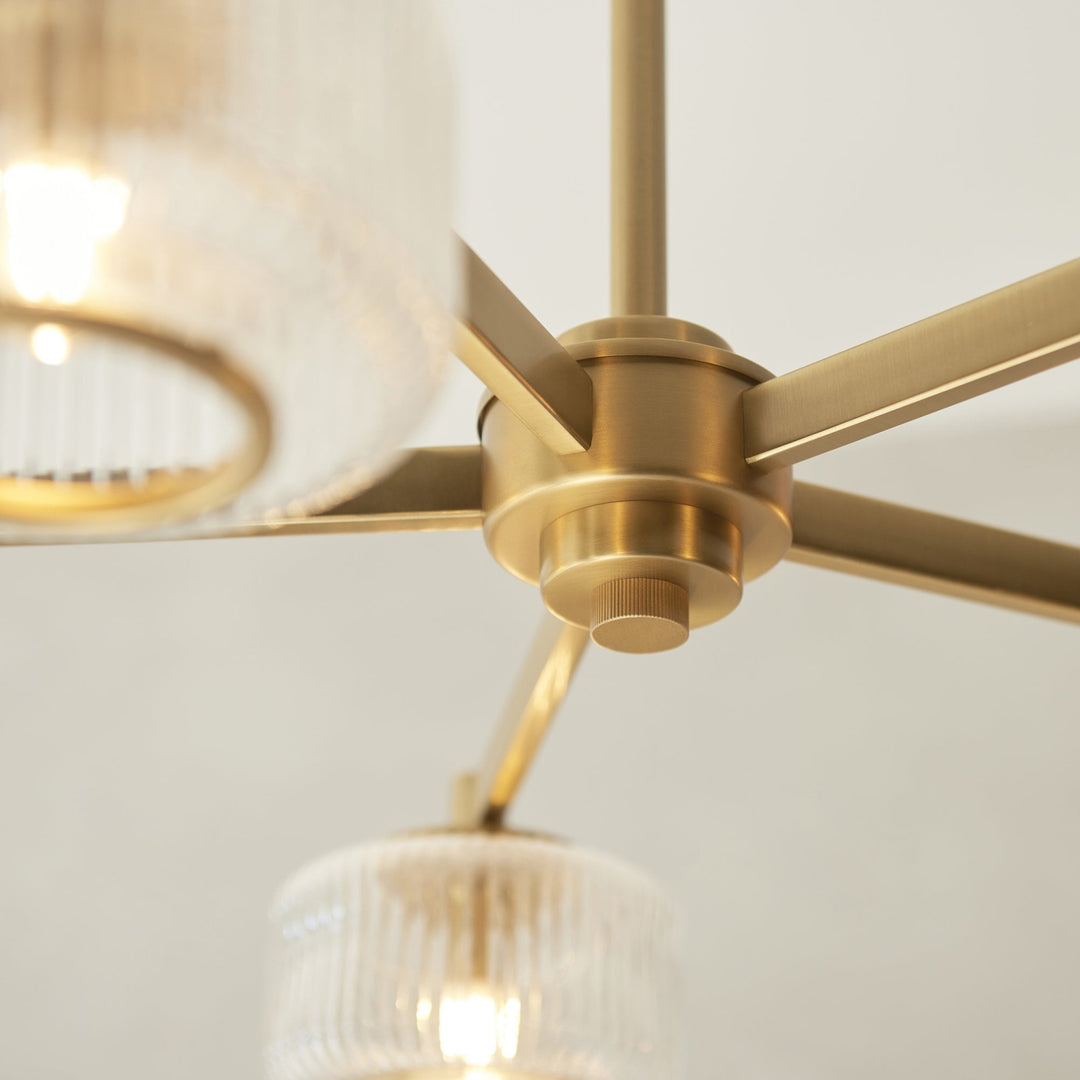 Endon 120635 Stamford 5 Light Pendant Brushed Aged Brass Plate & Clear Ribbed Glass