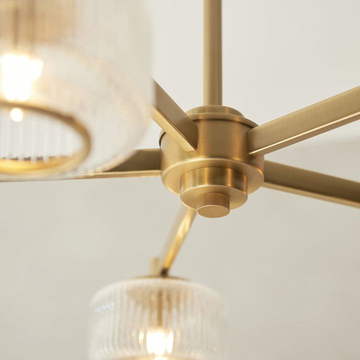 Endon 120635 Stamford 5 Light Pendant Brushed Aged Brass Plate & Clear Ribbed Glass