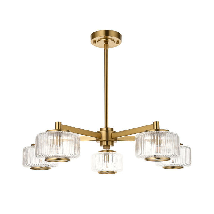 Endon 120635 Stamford 5 Light Pendant Brushed Aged Brass Plate & Clear Ribbed Glass