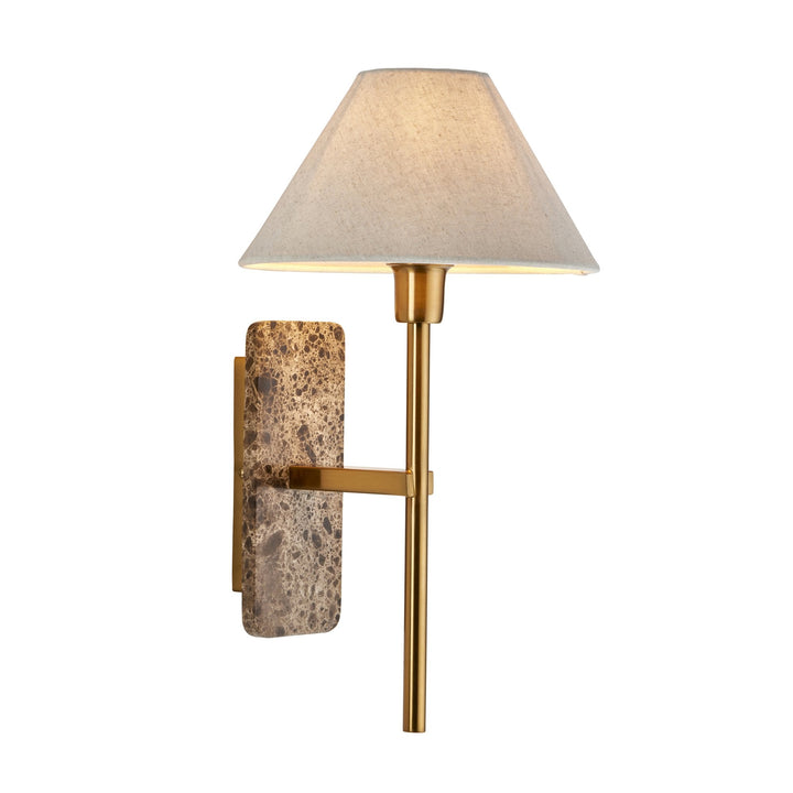 Endon 120636 Faro Wall Light Dark Brown Emperador Marble &amp; Vintage Brass With Natural Linen