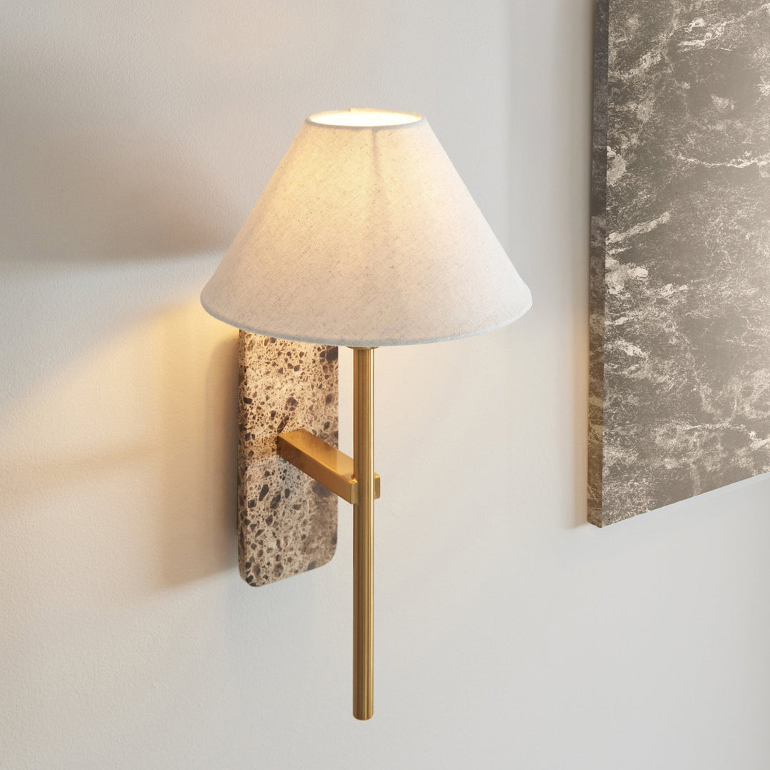 Endon 120636 Faro Wall Light Dark Brown Emperador Marble &amp; Vintage Brass With Natural Linen