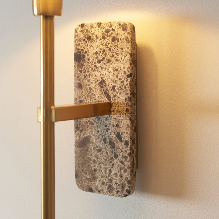 Endon 120636 Faro Wall Light Dark Brown Emperador Marble &amp; Vintage Brass With Natural Linen