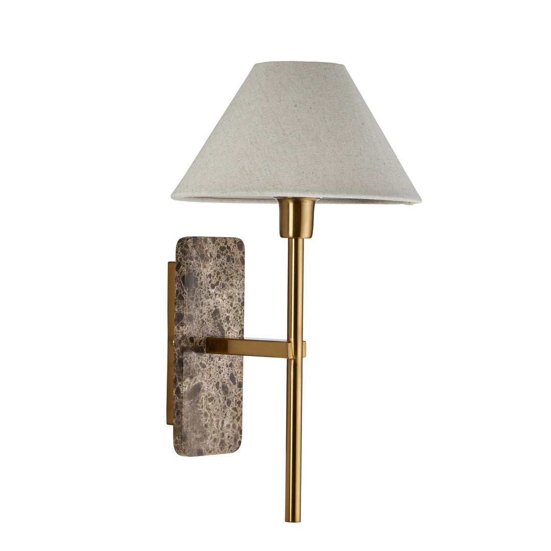 Endon 120636 Faro Wall Light Dark Brown Emperador Marble &amp; Vintage Brass With Natural Linen
