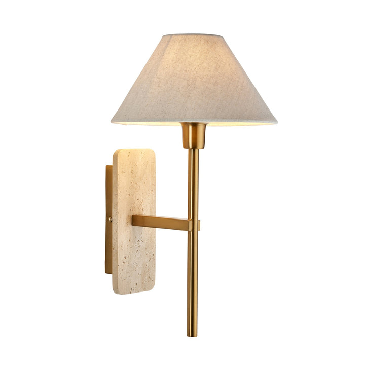 Endon 120637 Faro Wall Light Natural Travertine & Vintage Brass With Natural Linen