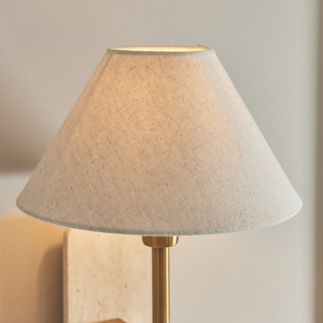Endon 120637 Faro Wall Light Natural Travertine & Vintage Brass With Natural Linen