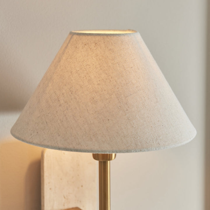 Endon 120637 Faro Wall Light Natural Travertine & Vintage Brass With Natural Linen