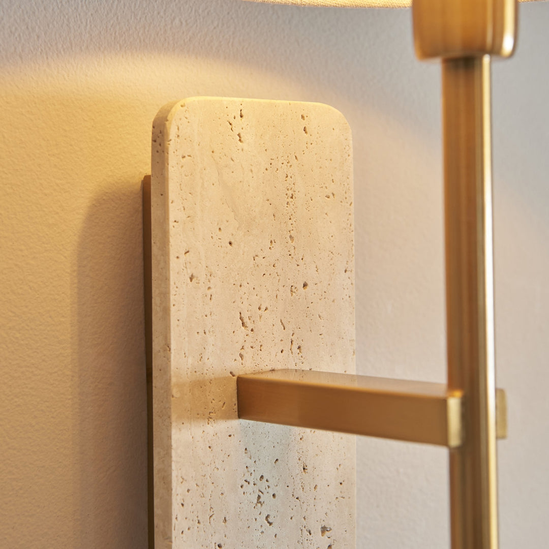 Endon 120637 Faro Wall Light Natural Travertine & Vintage Brass With Natural Linen