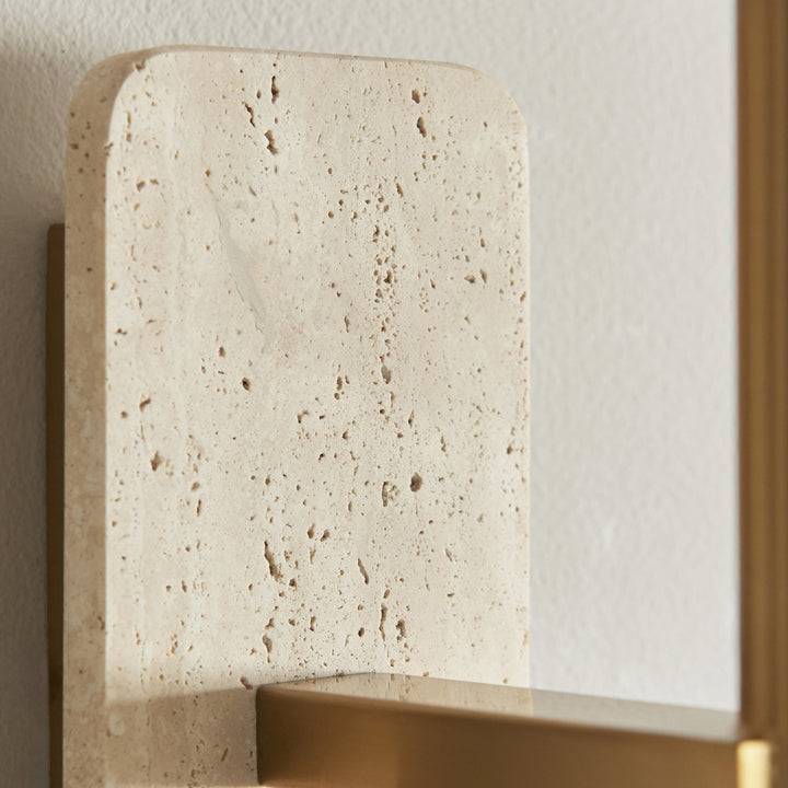 Endon 120637 Faro Wall Light Natural Travertine & Vintage Brass With Natural Linen