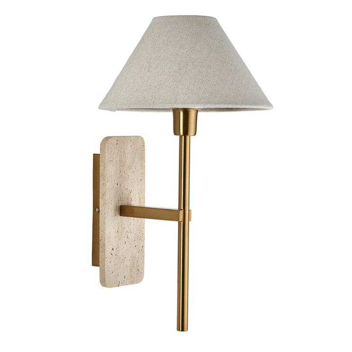 Endon 120637 Faro Wall Light Natural Travertine & Vintage Brass With Natural Linen