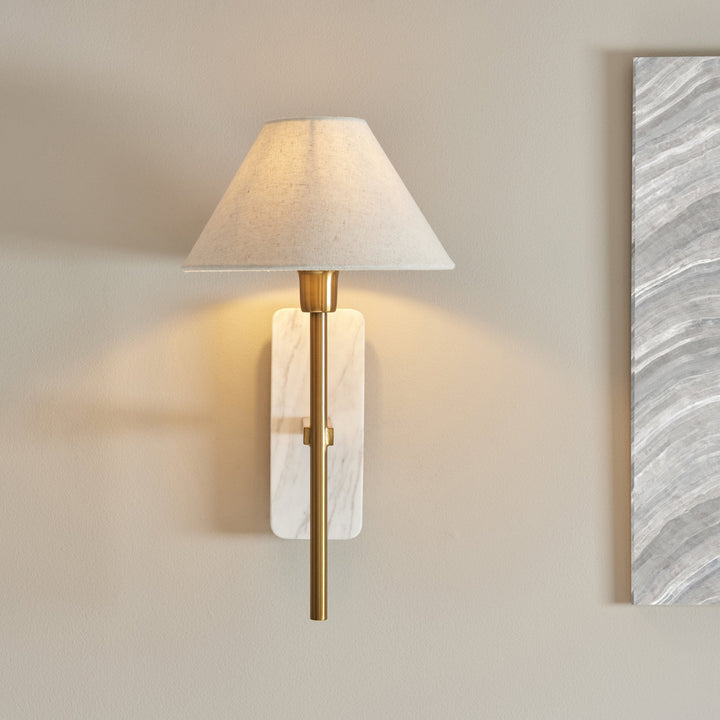 Endon 120638 Faro Wall Light White Volakas Marble & Vintage Brass With Natural Linen
