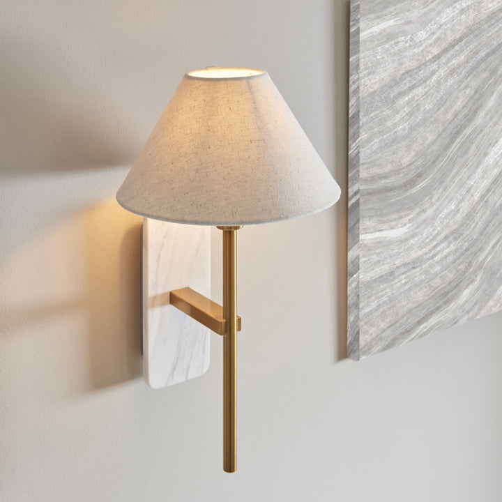Endon 120638 Faro Wall Light White Volakas Marble & Vintage Brass With Natural Linen