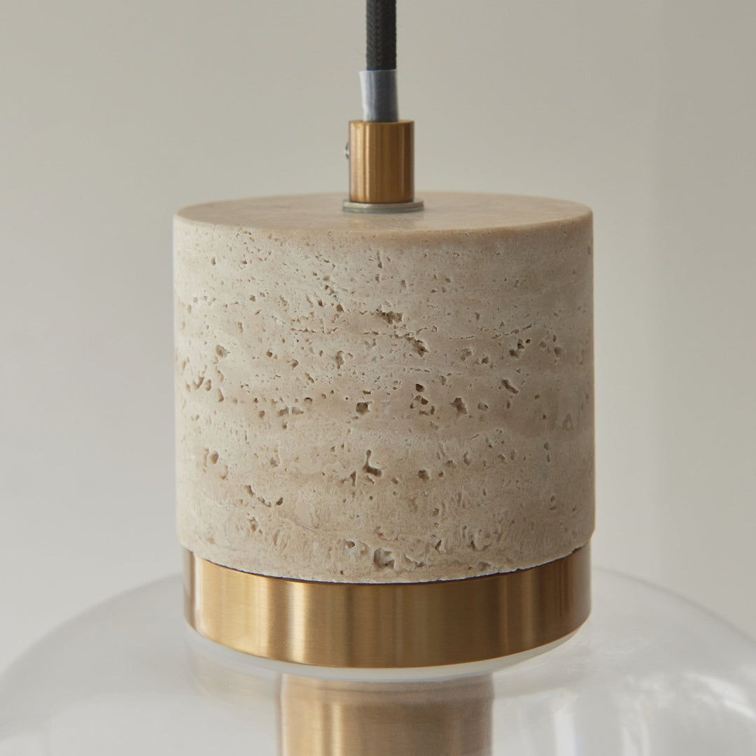 Endon 120658 Travi Pendant Natural Travertine, Vintage Brass & Clear Glass