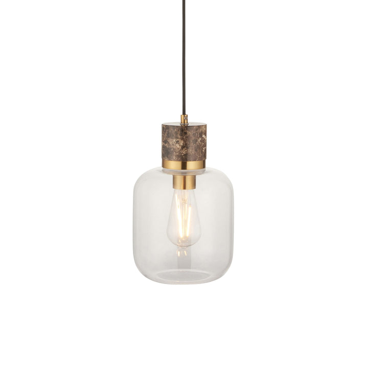 Endon 120659 Travi Pendant Dark Brown Emperador Marble, Vintage Brass &amp; Clear Glass