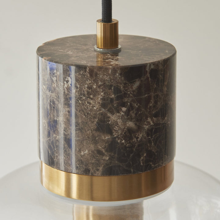 Endon 120659 Travi Pendant Dark Brown Emperador Marble, Vintage Brass &amp; Clear Glass
