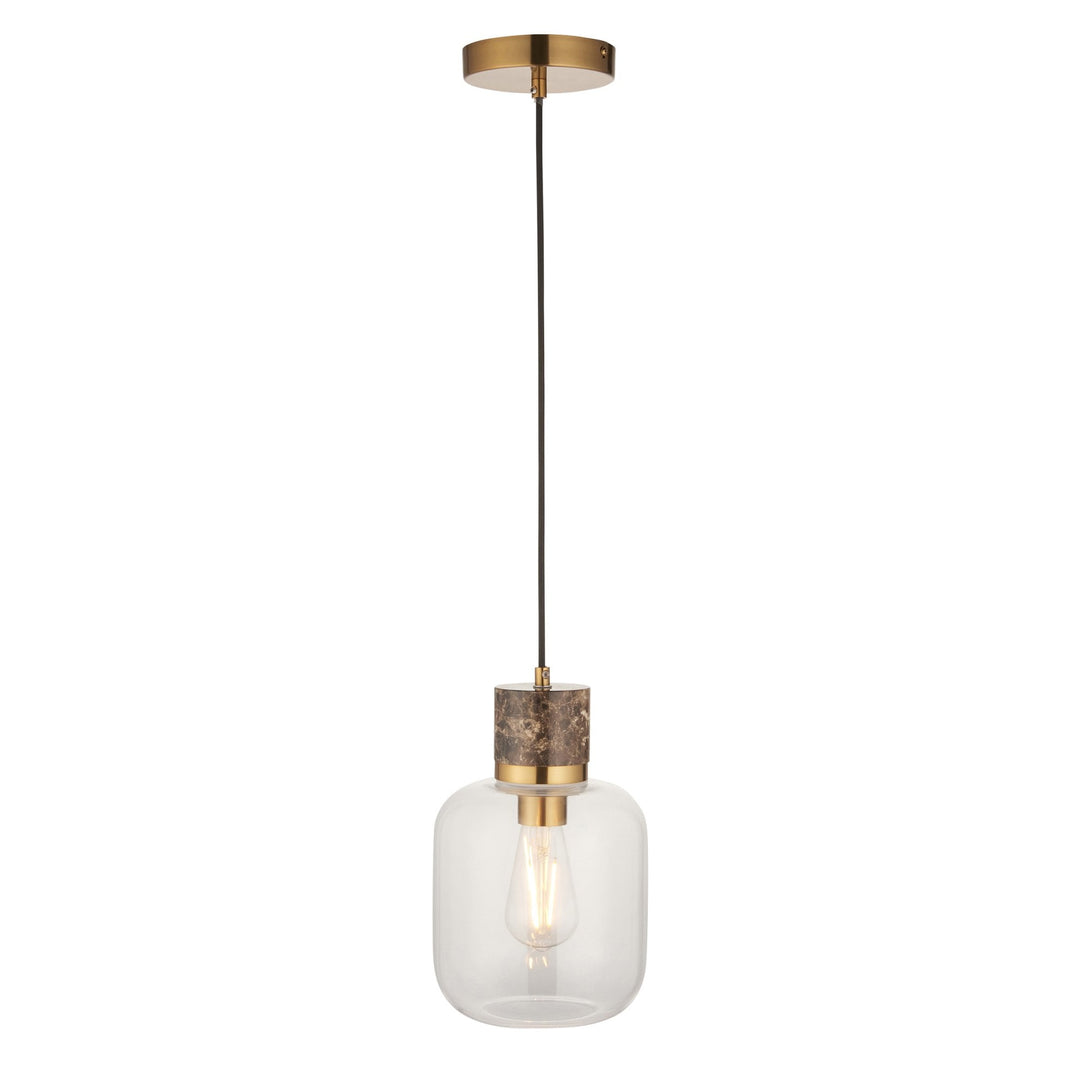 Endon 120659 Travi Pendant Dark Brown Emperador Marble, Vintage Brass &amp; Clear Glass