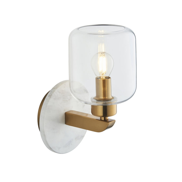 Endon 120660 Travi Wall Light White Volakas Marble, Vintage Brass & Clear Glass