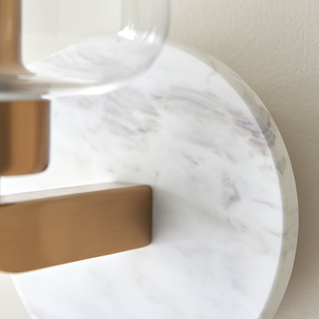 Endon 120660 Travi Wall Light White Volakas Marble, Vintage Brass & Clear Glass