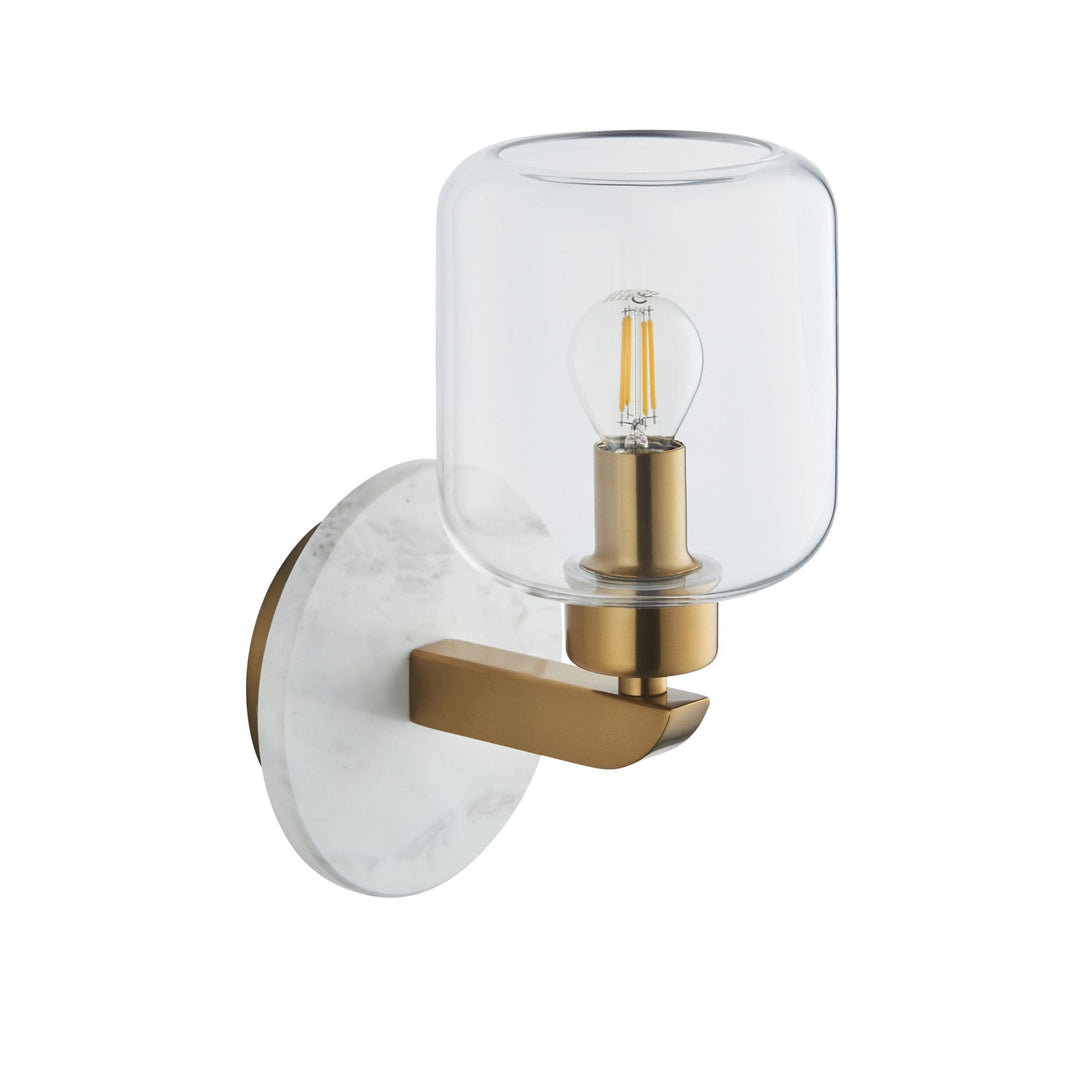 Endon 120660 Travi Wall Light White Volakas Marble, Vintage Brass & Clear Glass